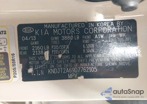 2013 Kia Soul + z USA, uszkodzony, nr VIN KNDJT2A69D7762105